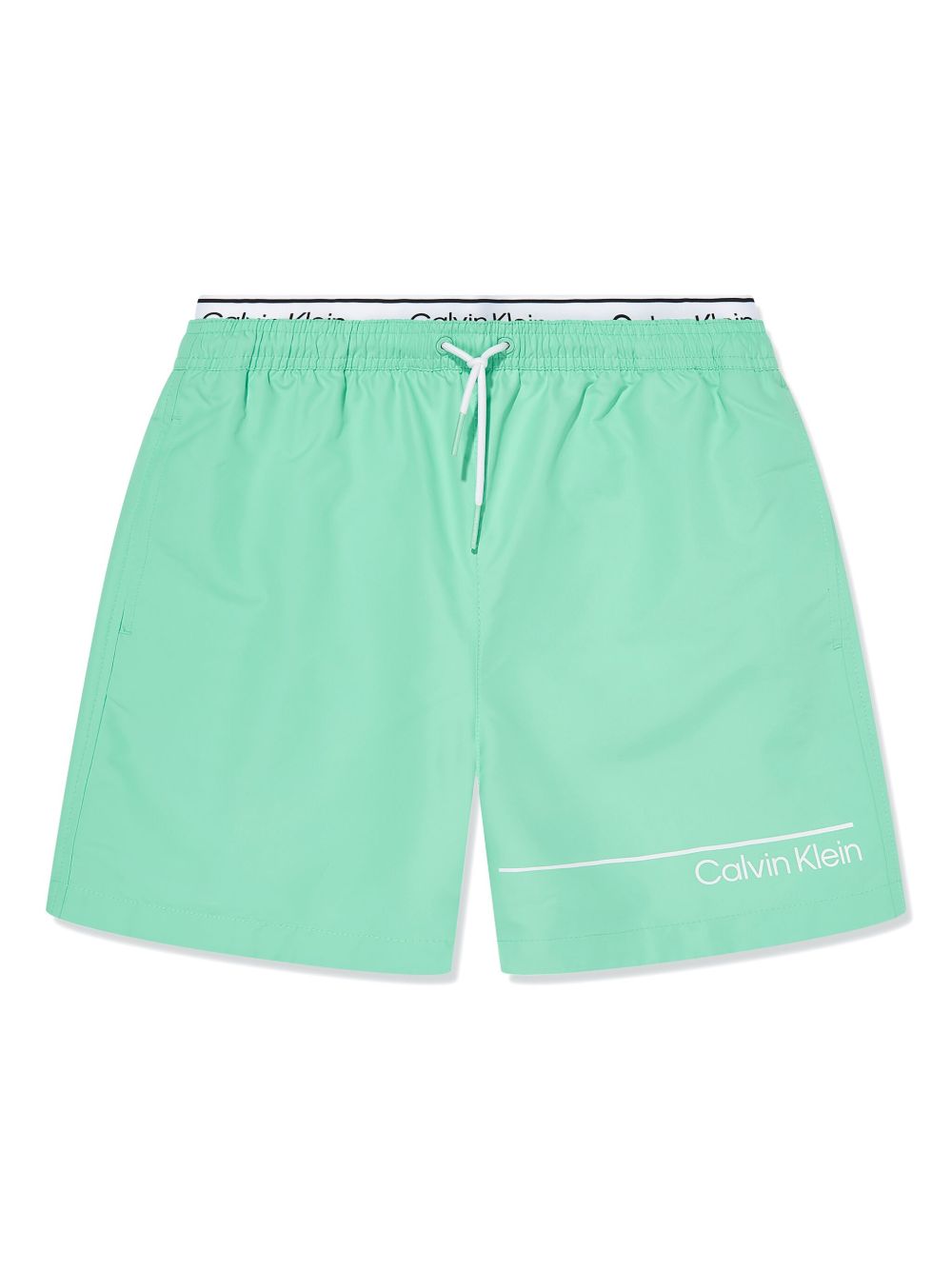 Calvin Klein Kids logo印花抽绳泳裤 - 绿色