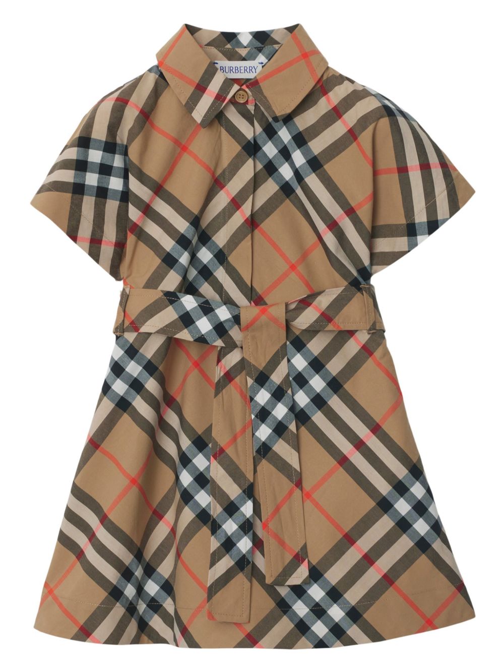 Burberry Kids 格纹棉衬衫裙 - 褐色