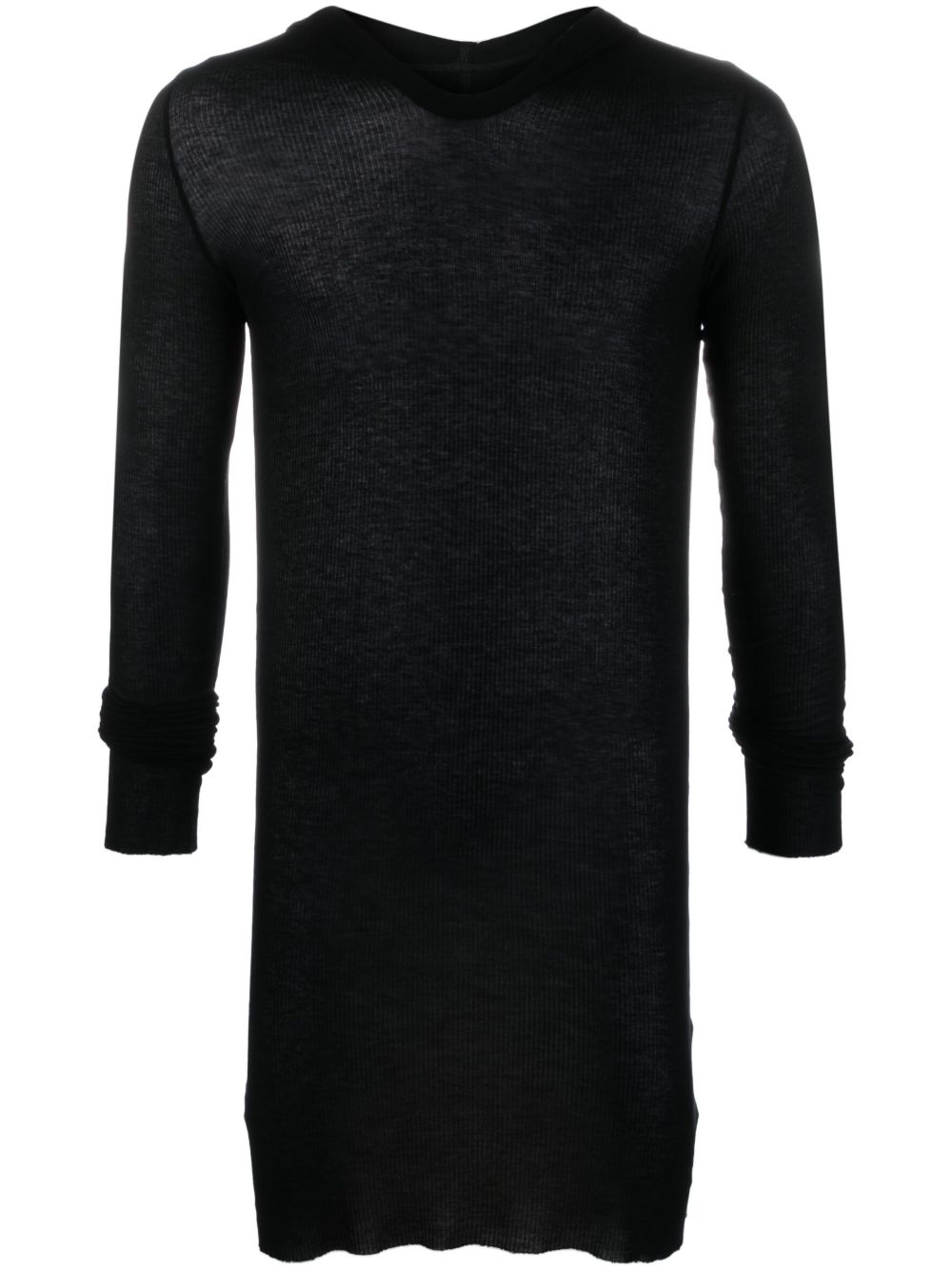 Rick Owens LS 密织连帽毛衣 - 黑色