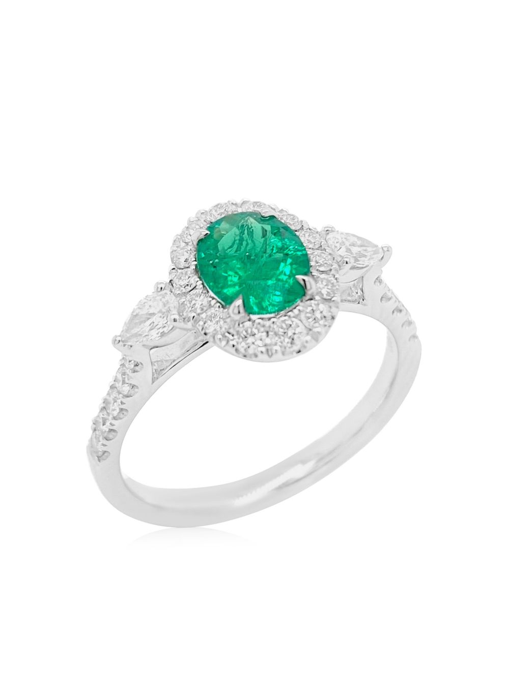 HYT Jewelry Colombian 祖母绿宝石铂金钻石戒指 - 银色