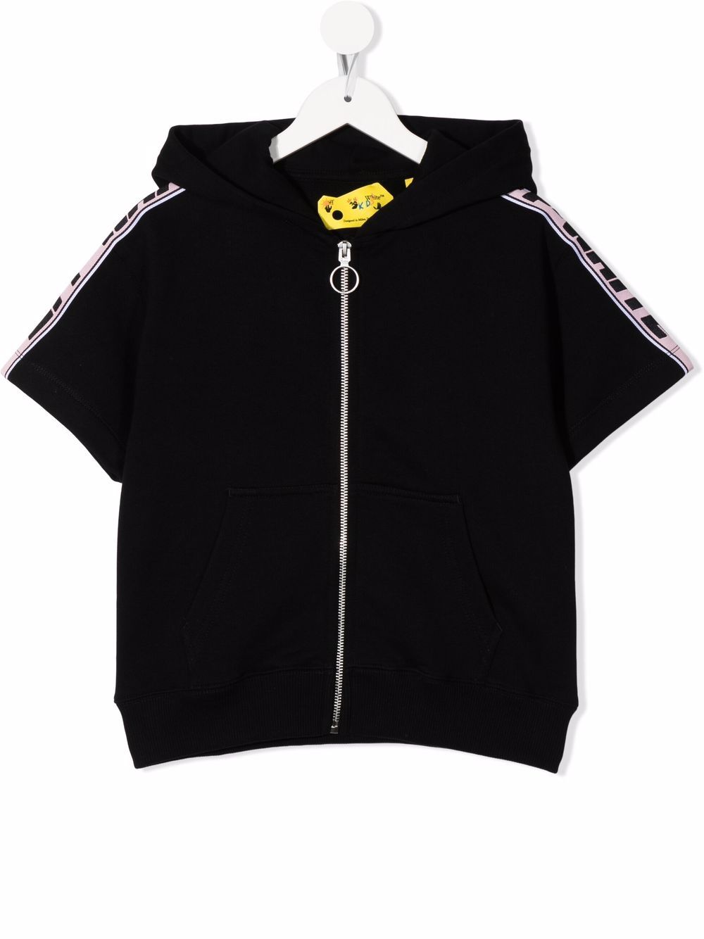 Off-White Kids logo织带短袖连帽衫 - 黑色