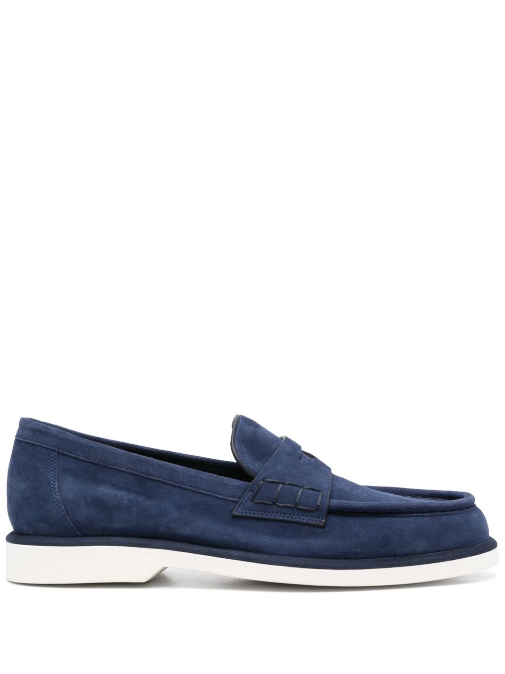 Santoni 杏仁形鞋头皮质乐福鞋 - 蓝色