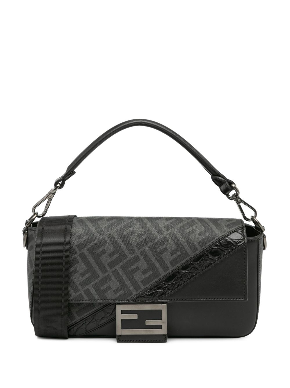 Fendi Pre-Owned Zucca Baguette 涂层帆布小牛皮斜挎包（2010-2023年典藏款） - 黑色