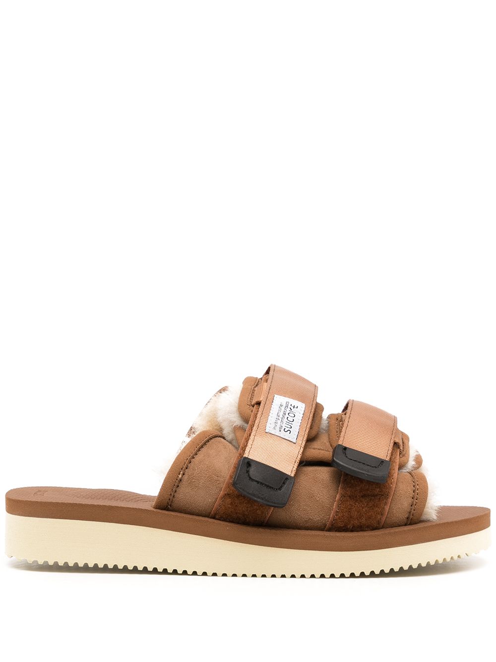 Suicoke Moto 皮毛一体边饰拖鞋 - 褐色