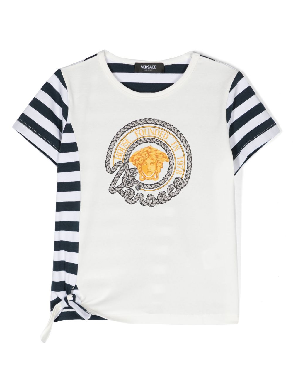 Versace Kids Nautical Medusa 条纹T恤 - 白色