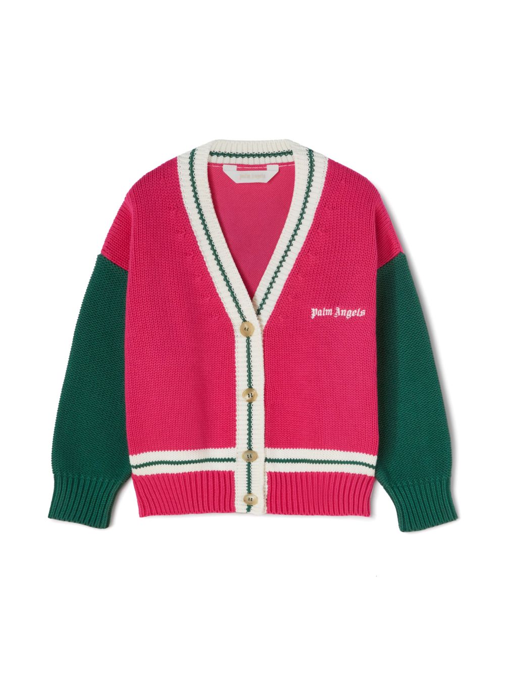 Palm Angels Kids 熊印花拼色开衫 - 粉色