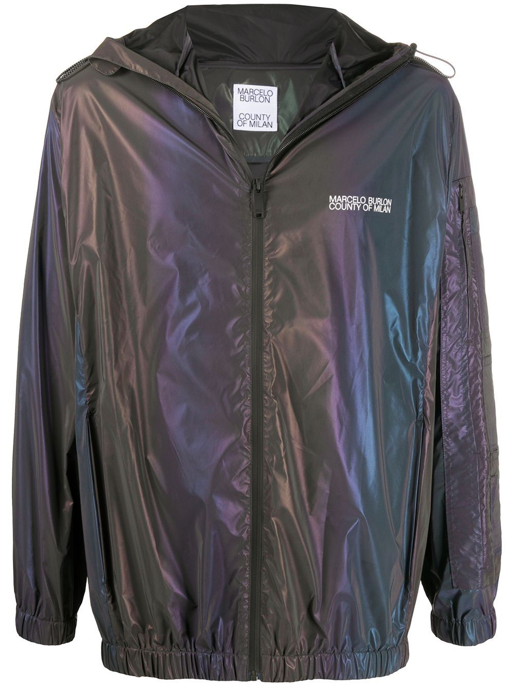 Marcelo Burlon County of Milan 虹彩光泽轻薄连帽夹克 - 黑色