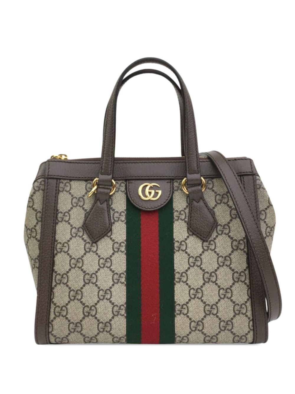 Gucci Pre-Owned GG Supreme Ophidia 小号斜挎包（2016-2024年典藏款） - 褐色