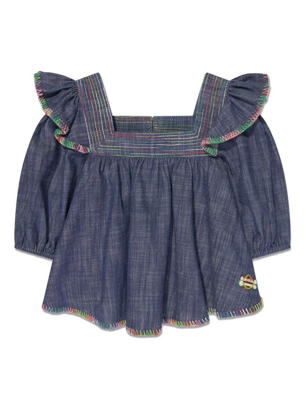 ZIMMERMANN Kids 装饰性缝线牛仔罩衫 - 蓝色