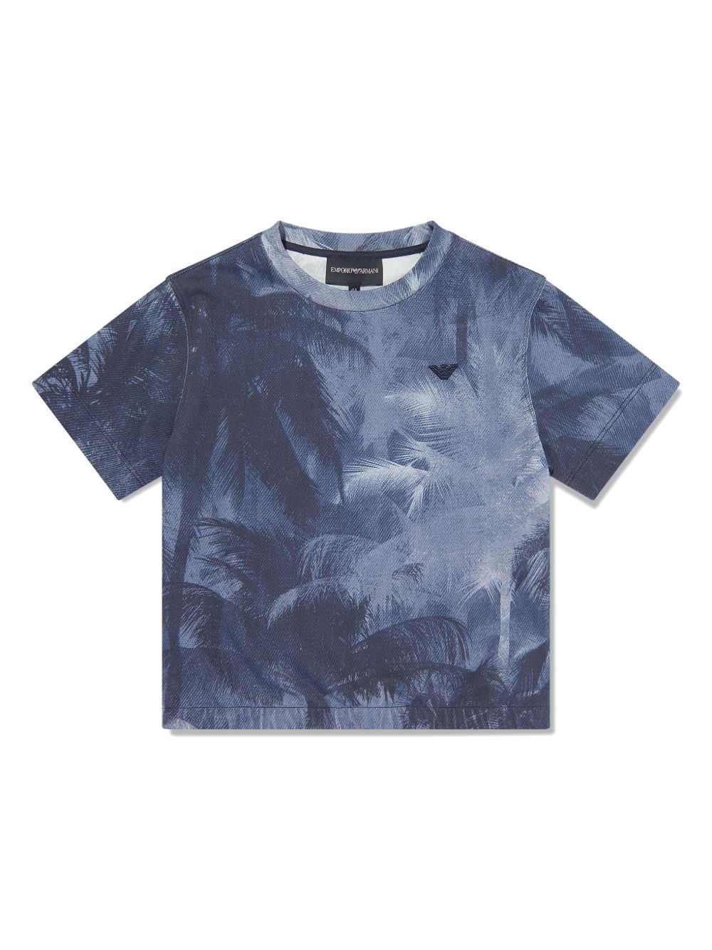 Emporio Armani Kids 图案印花棉T恤 - 蓝色