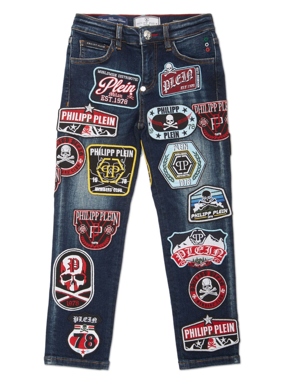 Philipp Plein Junior Viintage Effect Patches 牛仔裤 - 蓝色