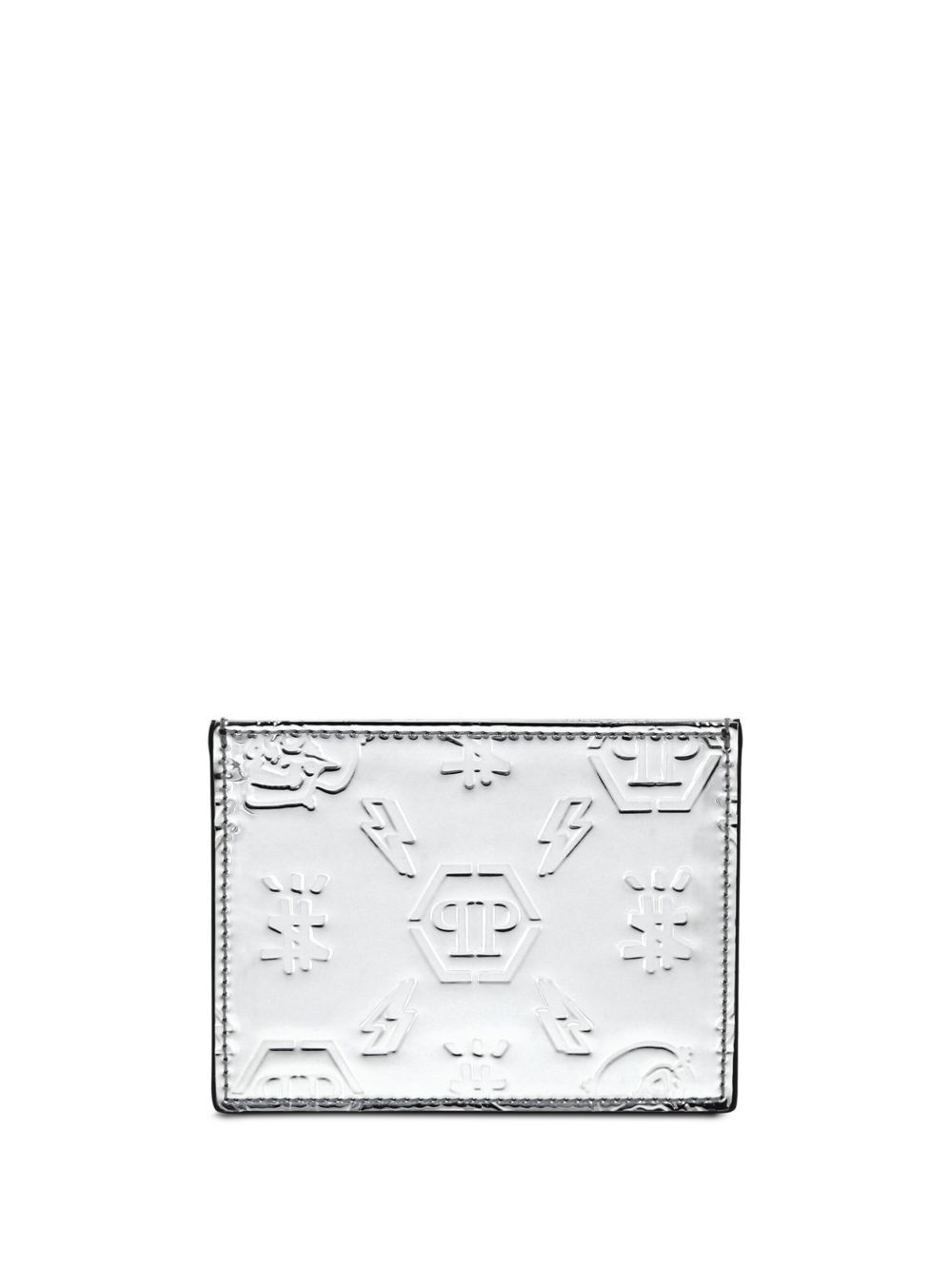 Philipp Plein 经典logo凹面压花皮质卡夹 - 银色