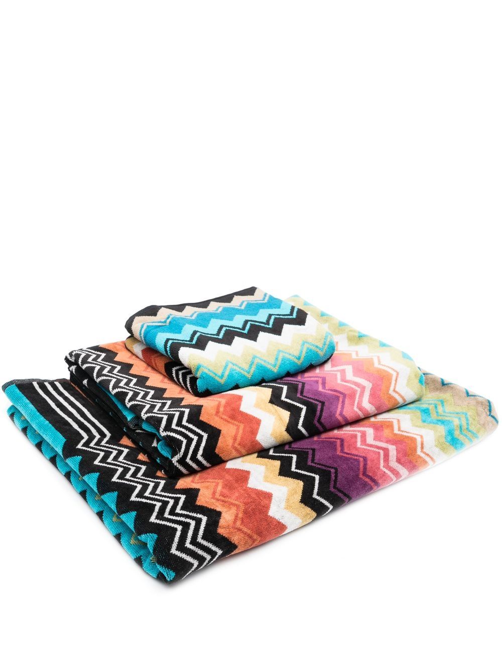 Missoni Home Z字形图案毛巾（三件装） - 蓝色