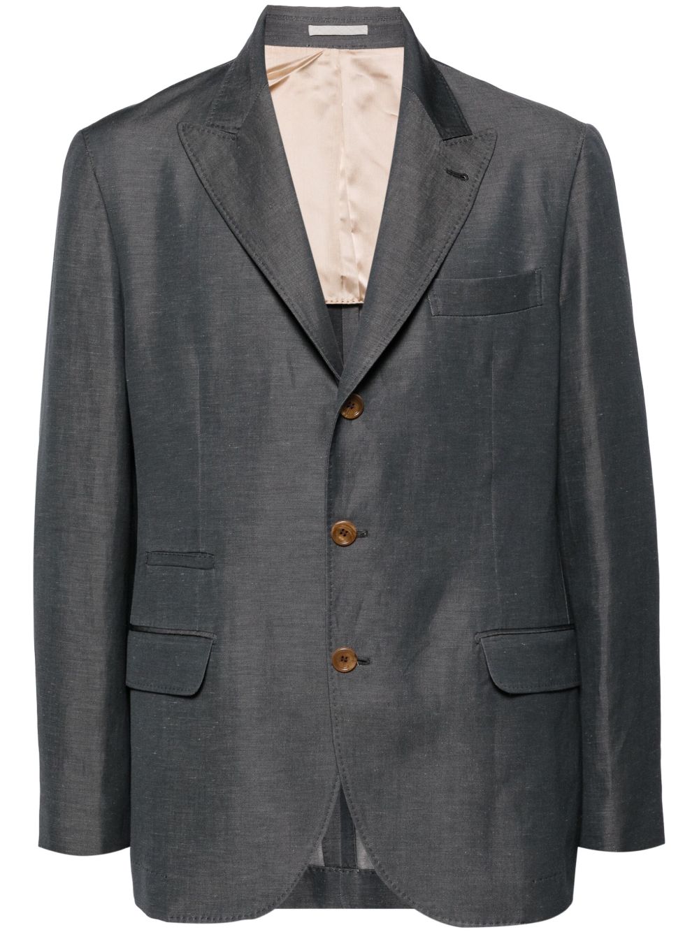 Brunello Cucinelli 单排扣羊毛混纺西装夹克 - 灰色