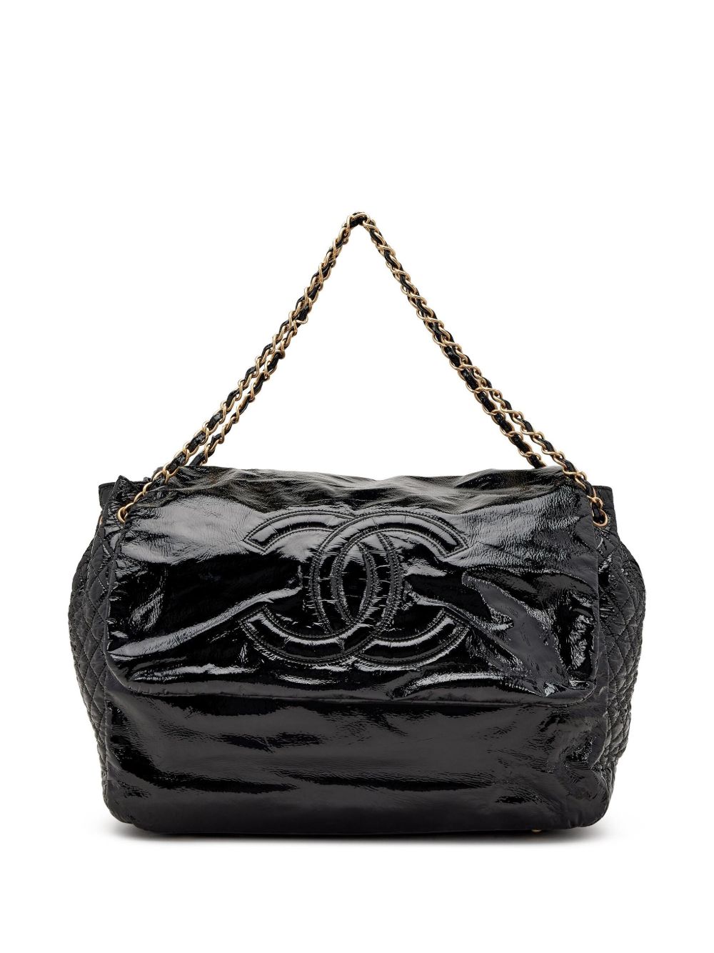 CHANEL Pre-Owned Jumbo CC 缝线翻盖搭链单肩包（2006年典藏款） - 黑色