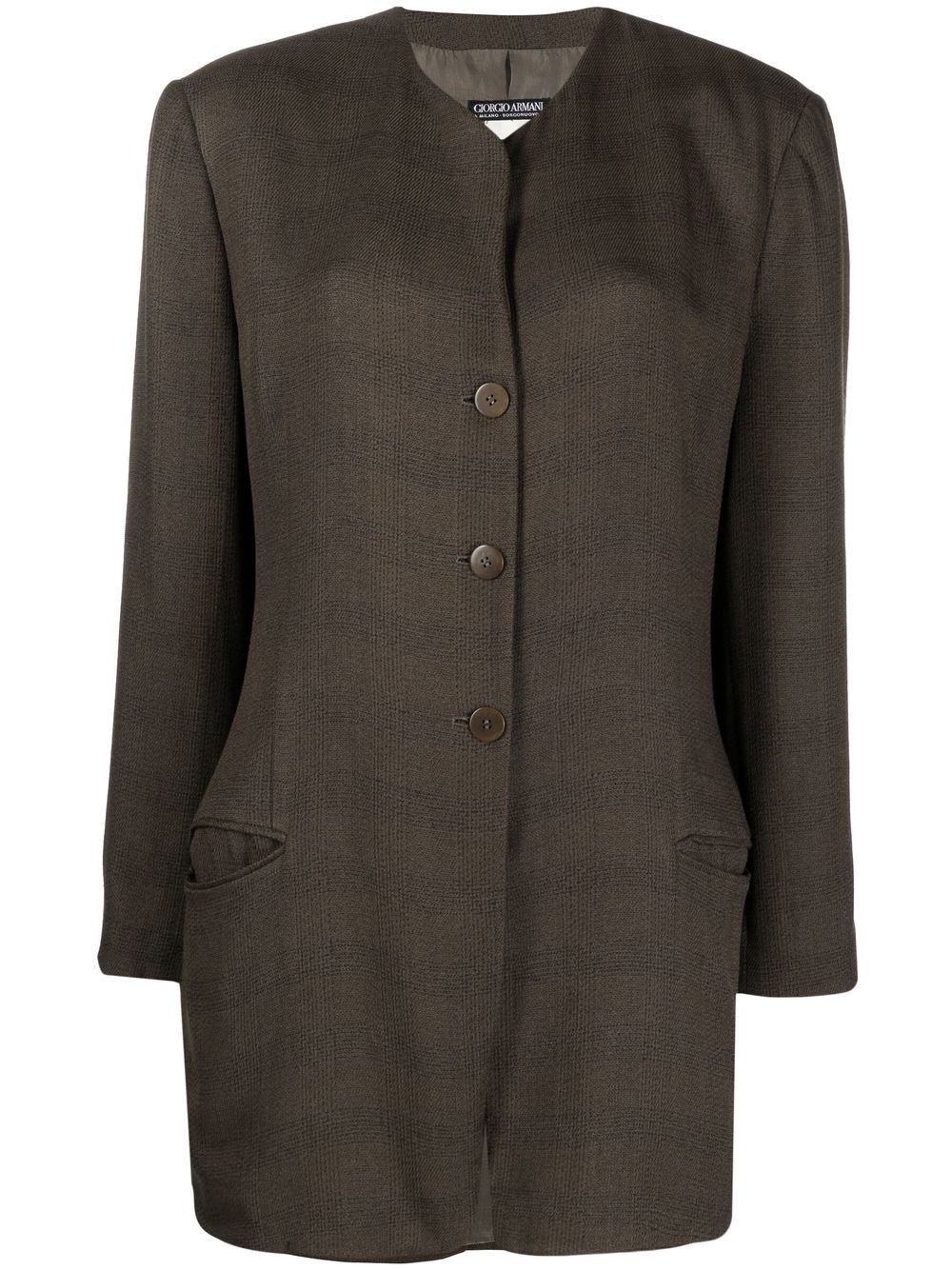 Giorgio Armani Pre-Owned 格纹图案无领夹克（1990年代典藏款） - 褐色