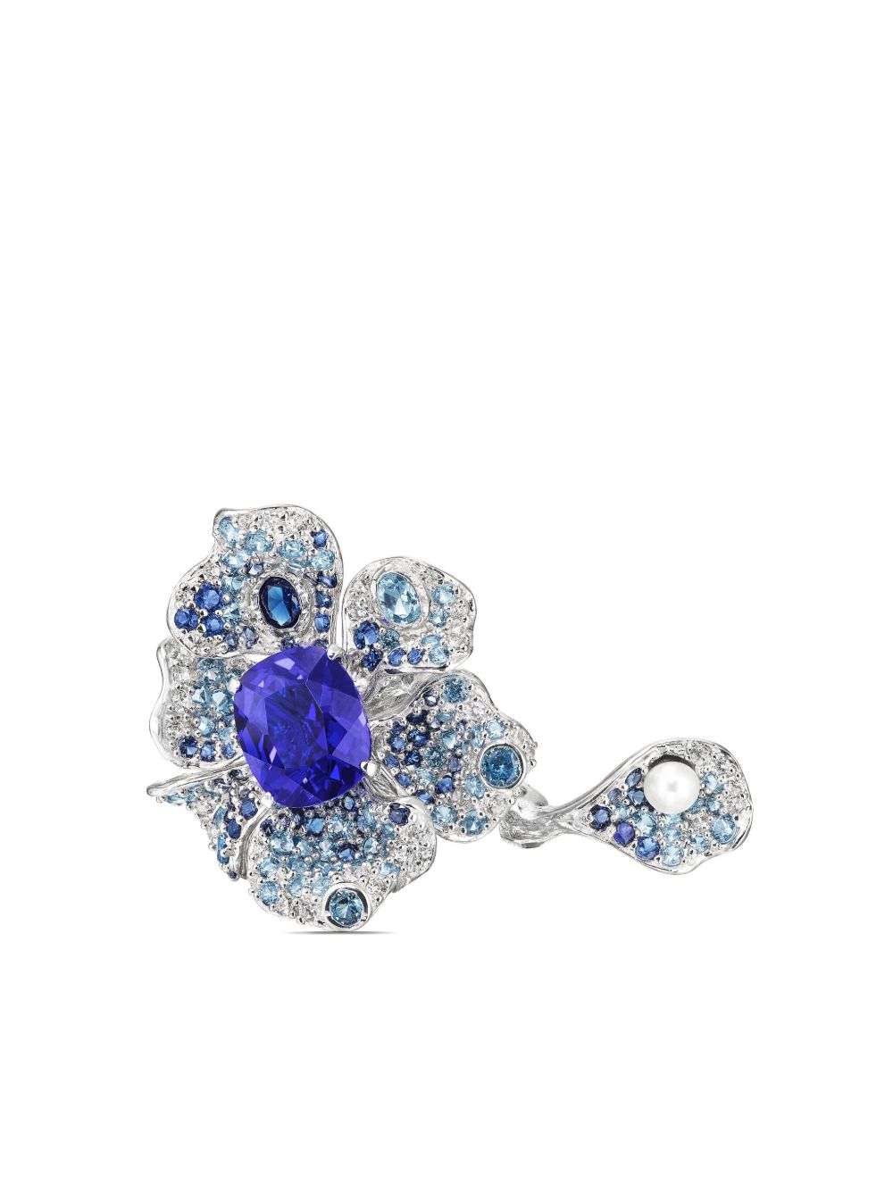 Anabela Chan 18K镀白金纯银 Sapphire 牡丹宝石戒指 - 银色