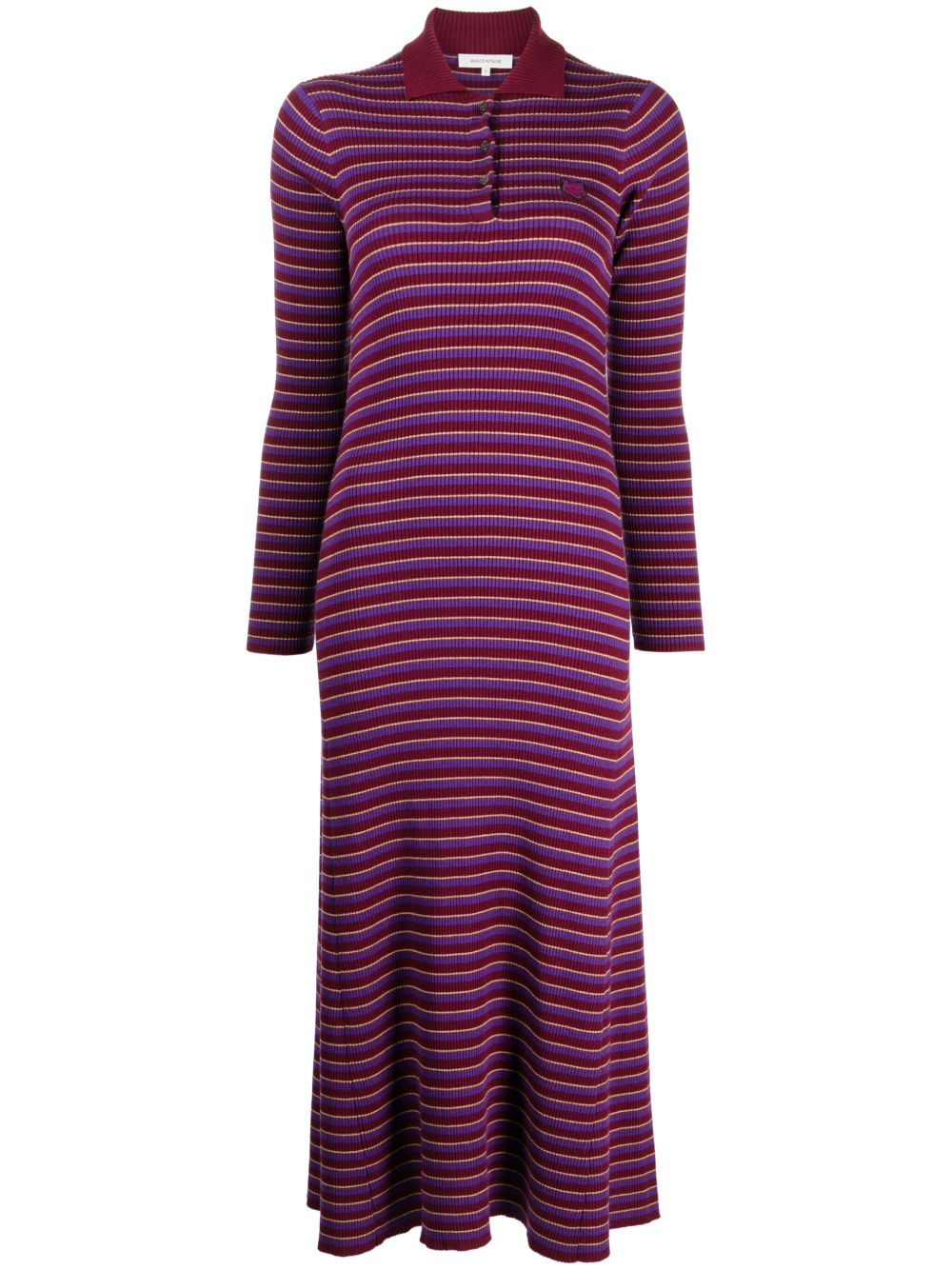 Maison Kitsuné 狐狸贴花条纹中长连衣裙 - 紫色