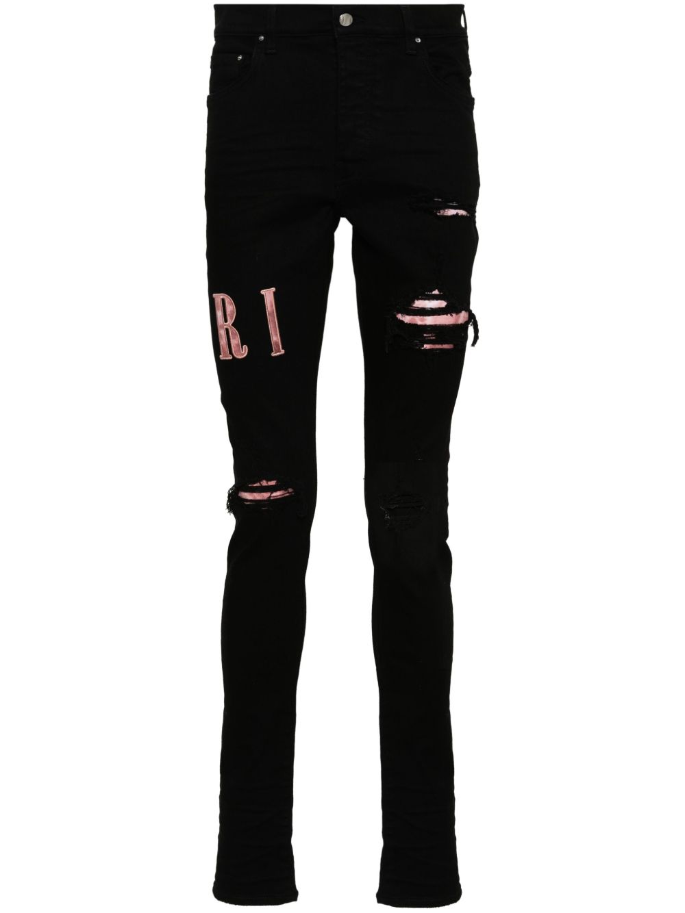 AMIRI logo贴花紧身牛仔裤 - 黑色