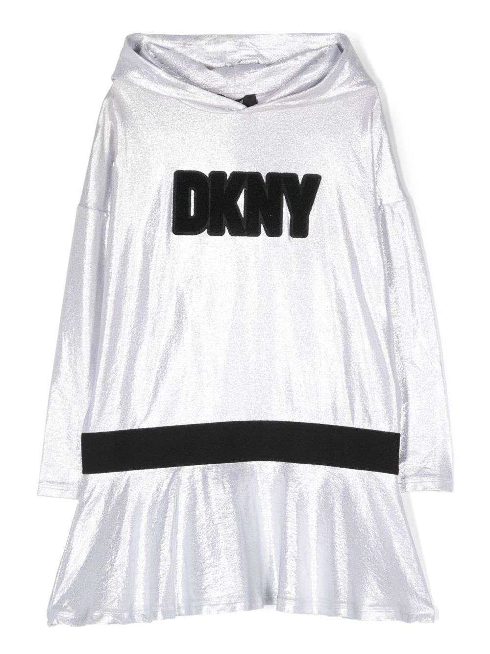 Dkny Kids 标贴亮面连帽连衣裙 - 灰色