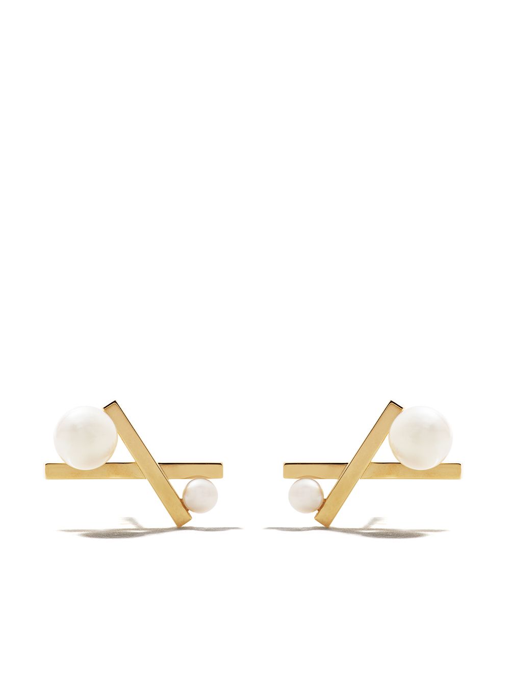TASAKI Balance 18K黄金阿古屋珍珠十字耳钉 - 金色