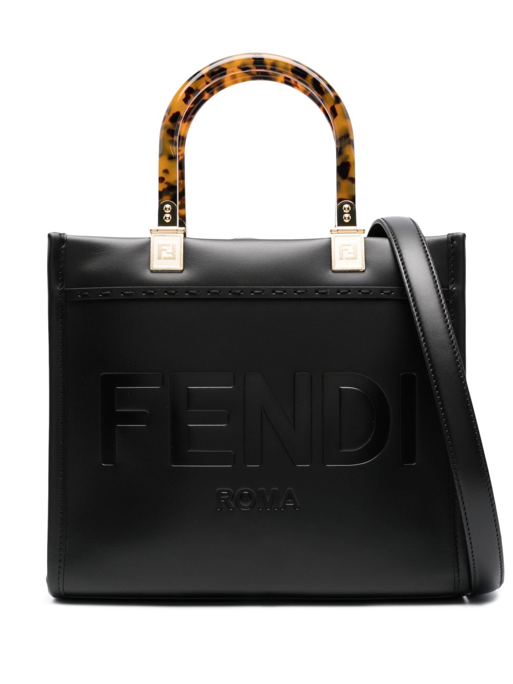 FENDI Sunshine 小号皮质手提包 - 黑色