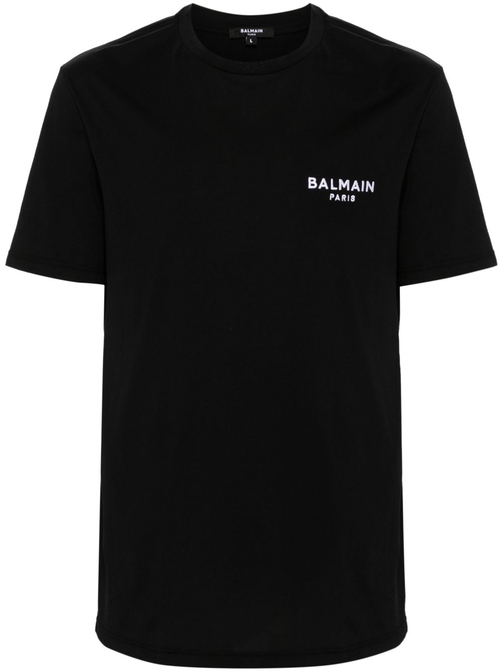 Balmain logo刺绣棉T恤 - 黑色