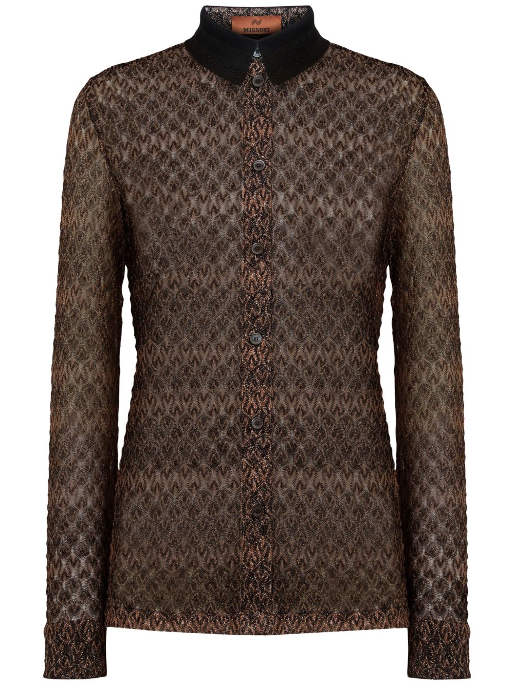 Missoni 人字纹针织金属丝面料效果衬衫 - 褐色