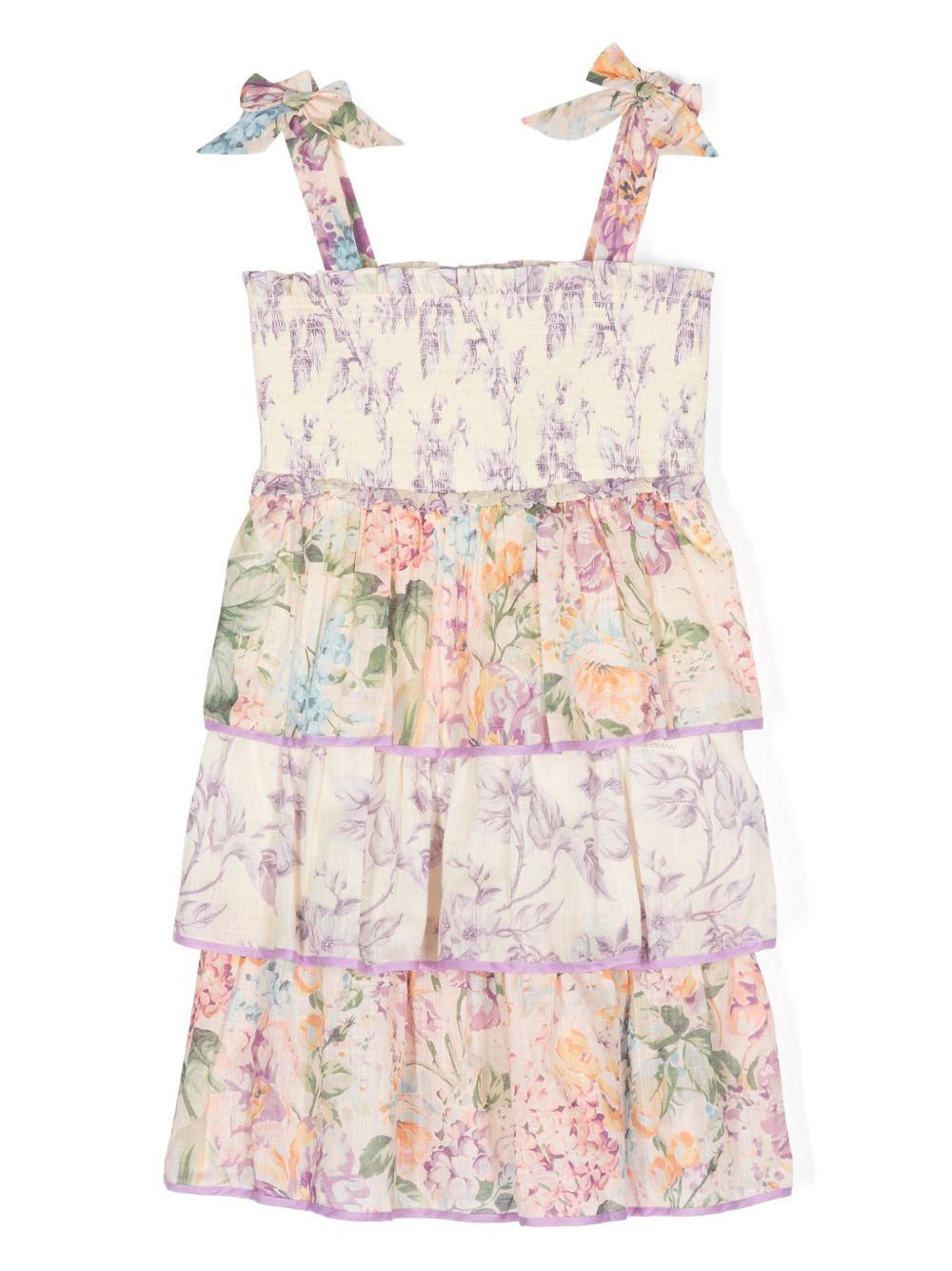 ZIMMERMANN Kids 花卉棉分层式连衣裙 - 中性色