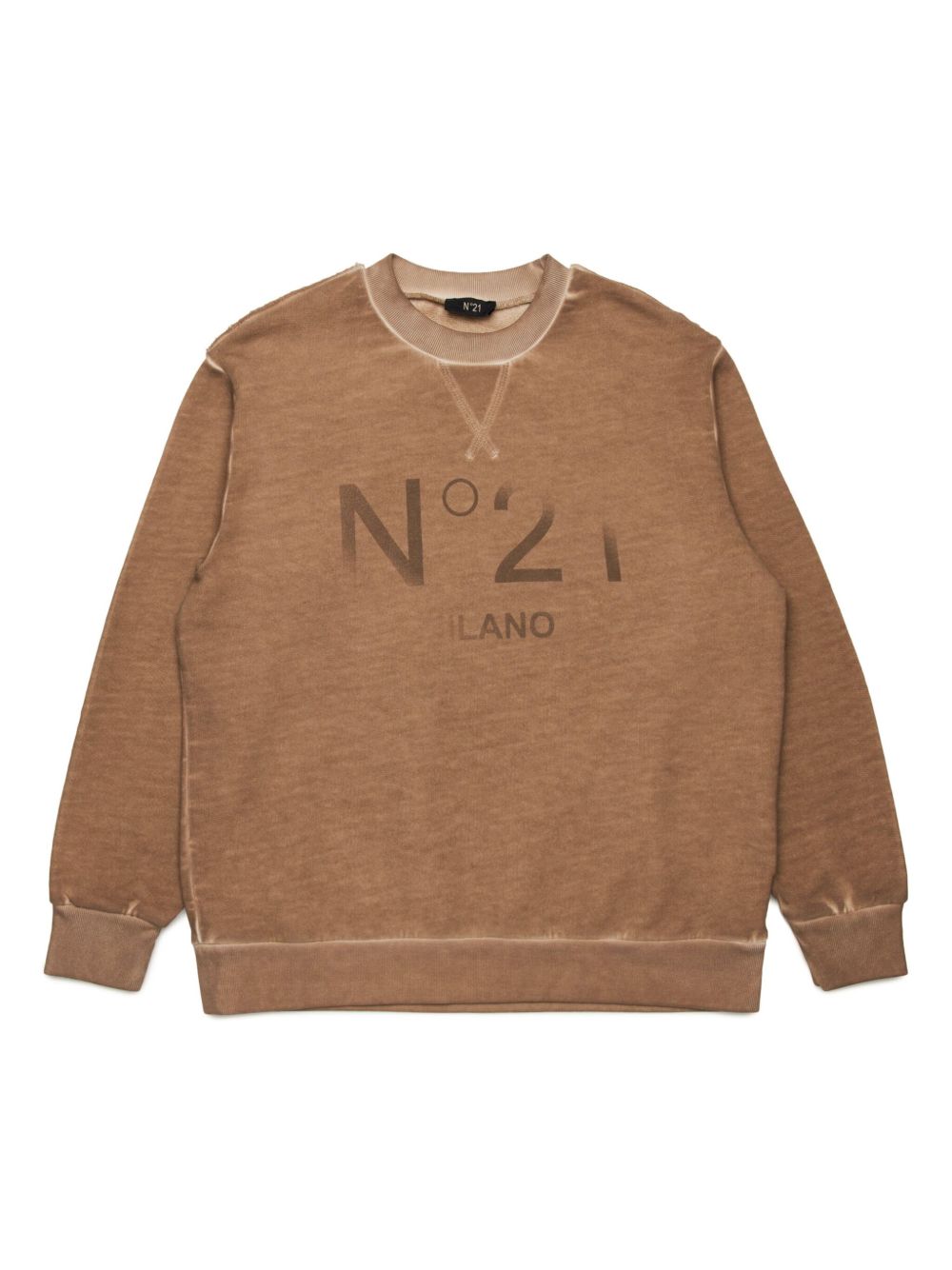 Nº21 Kids logo印花棉卫衣 - 褐色