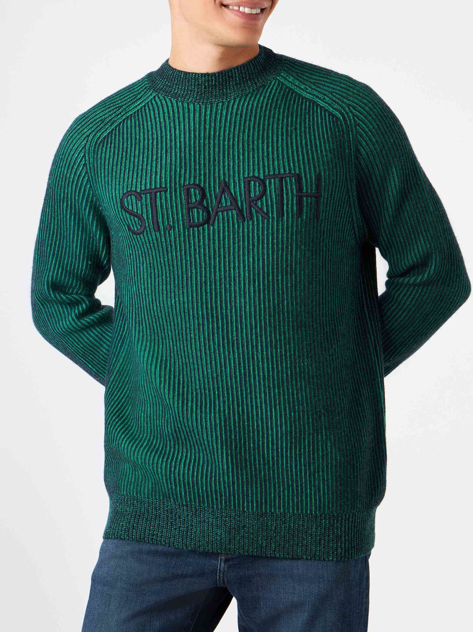 MC2 Saint Barth 男士绿色半高领绞花毛衣