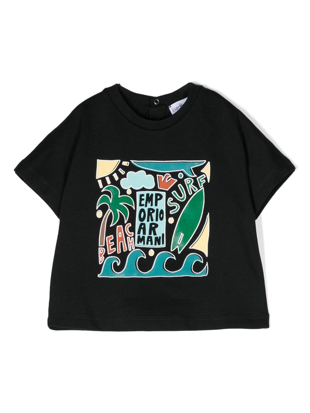 Emporio Armani Kids 图案印花棉T恤 - 蓝色