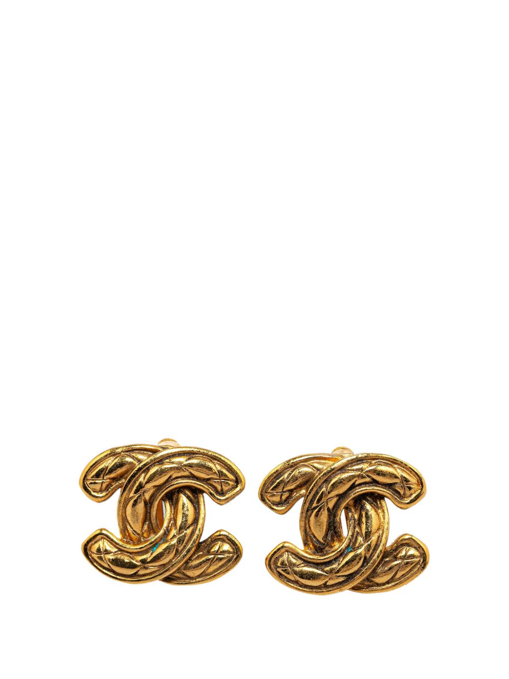 CHANEL Pre-Owned Gold Plated CC Quilted Clip On 装饰耳环（1950-1970年典藏款） - 金色