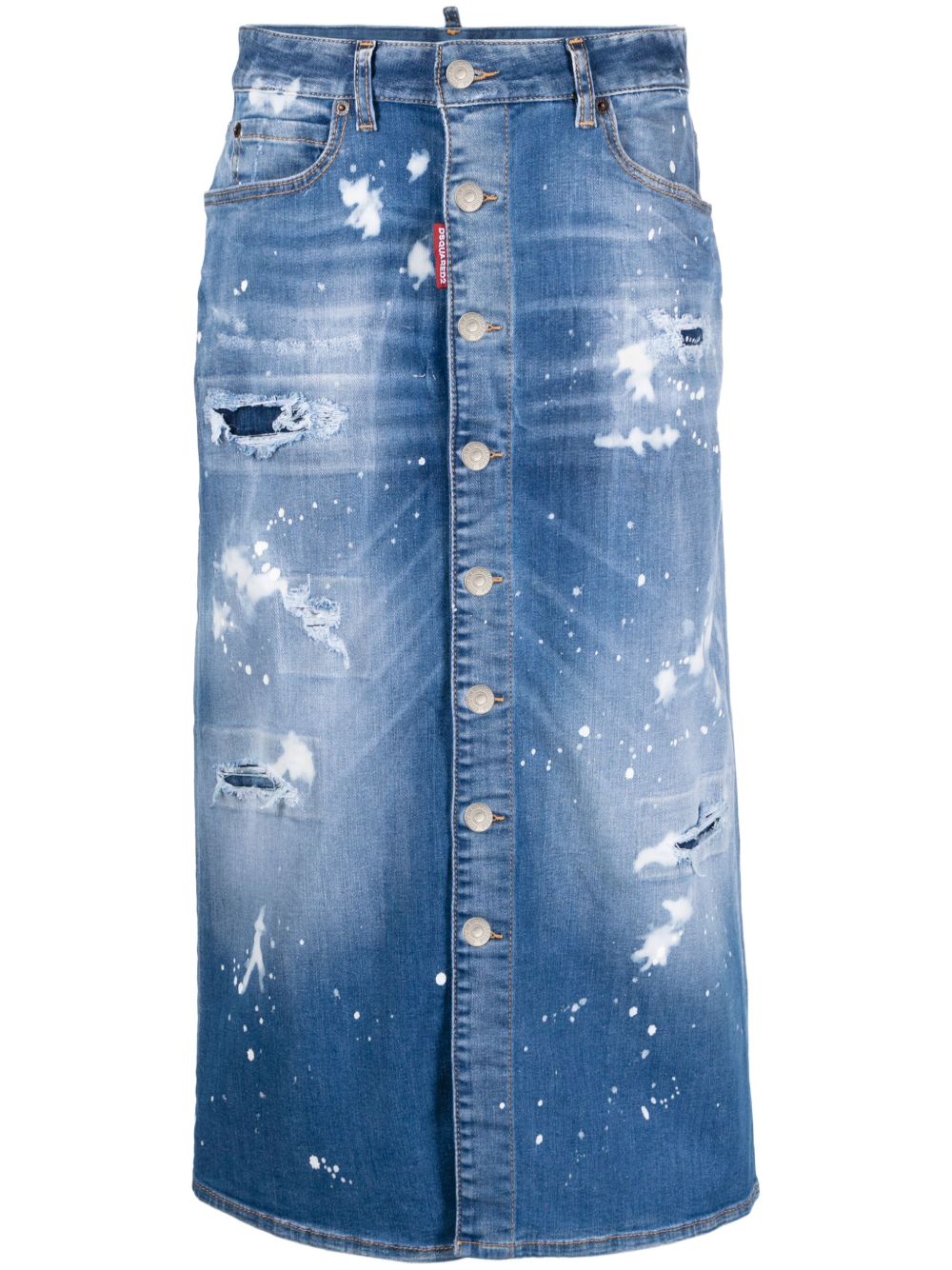 DSQUARED2 仿旧效果牛仔中长半身裙 - 蓝色
