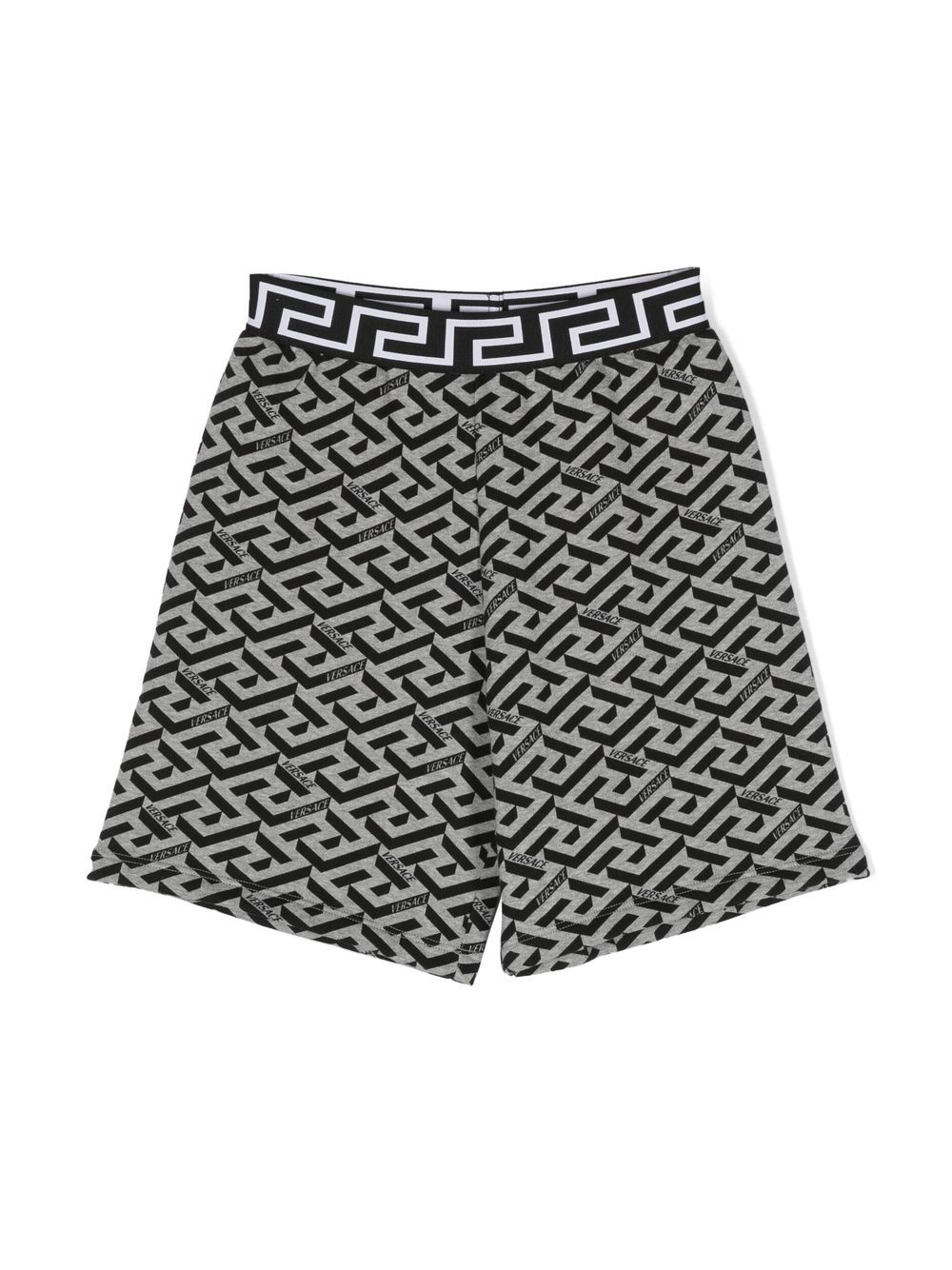 Versace Kids 大面积经典logo印花短裤 - 灰色