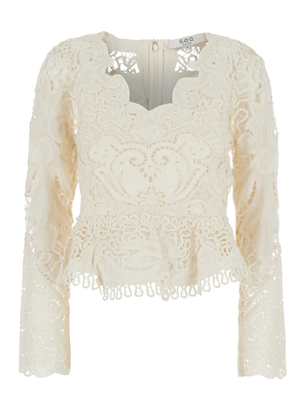 Sea New York gianna White Top With All-over Lace Embroidery In Cotton Woman