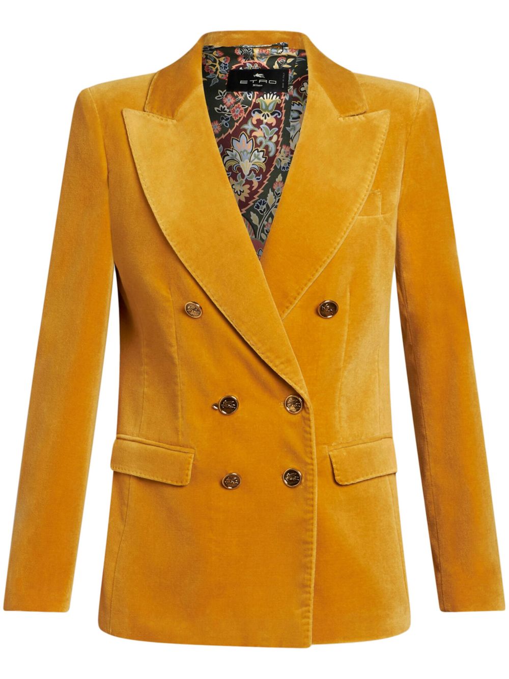 ETRO logo雕刻纽扣丝绒西装夹克 - 黄色