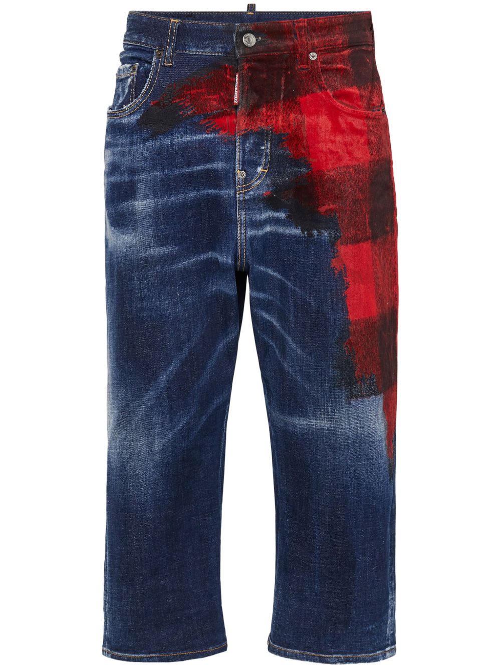 DSQUARED2 格纹拼接牛仔裤 - 蓝色