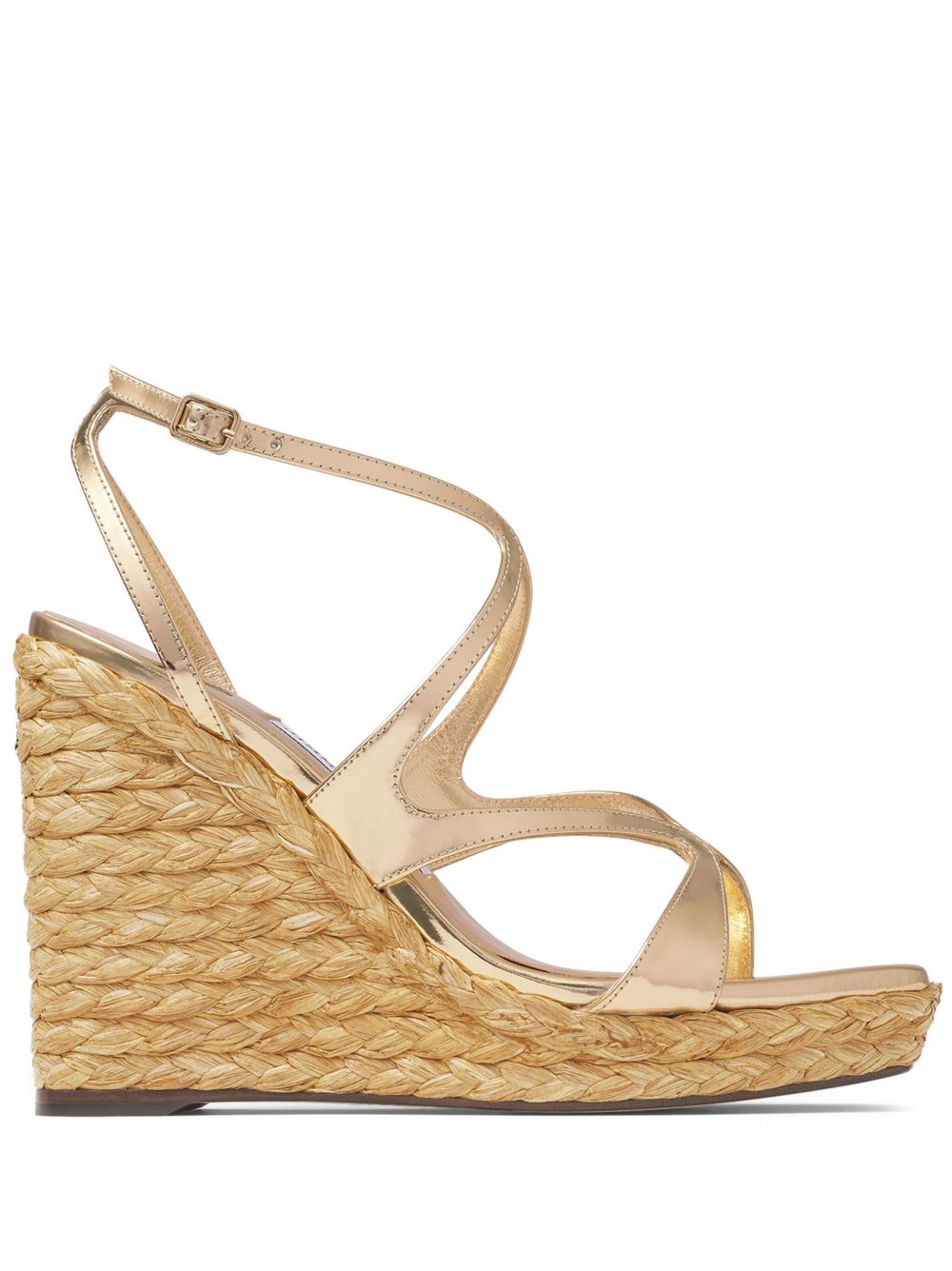 Jimmy Choo Ayla 拉菲草高坡跟凉鞋 - 金色