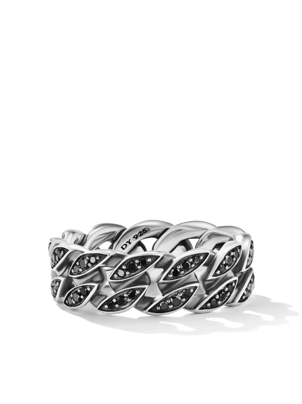 David Yurman 纯银 Curb Chain 钻石指环戒指 - 黑色