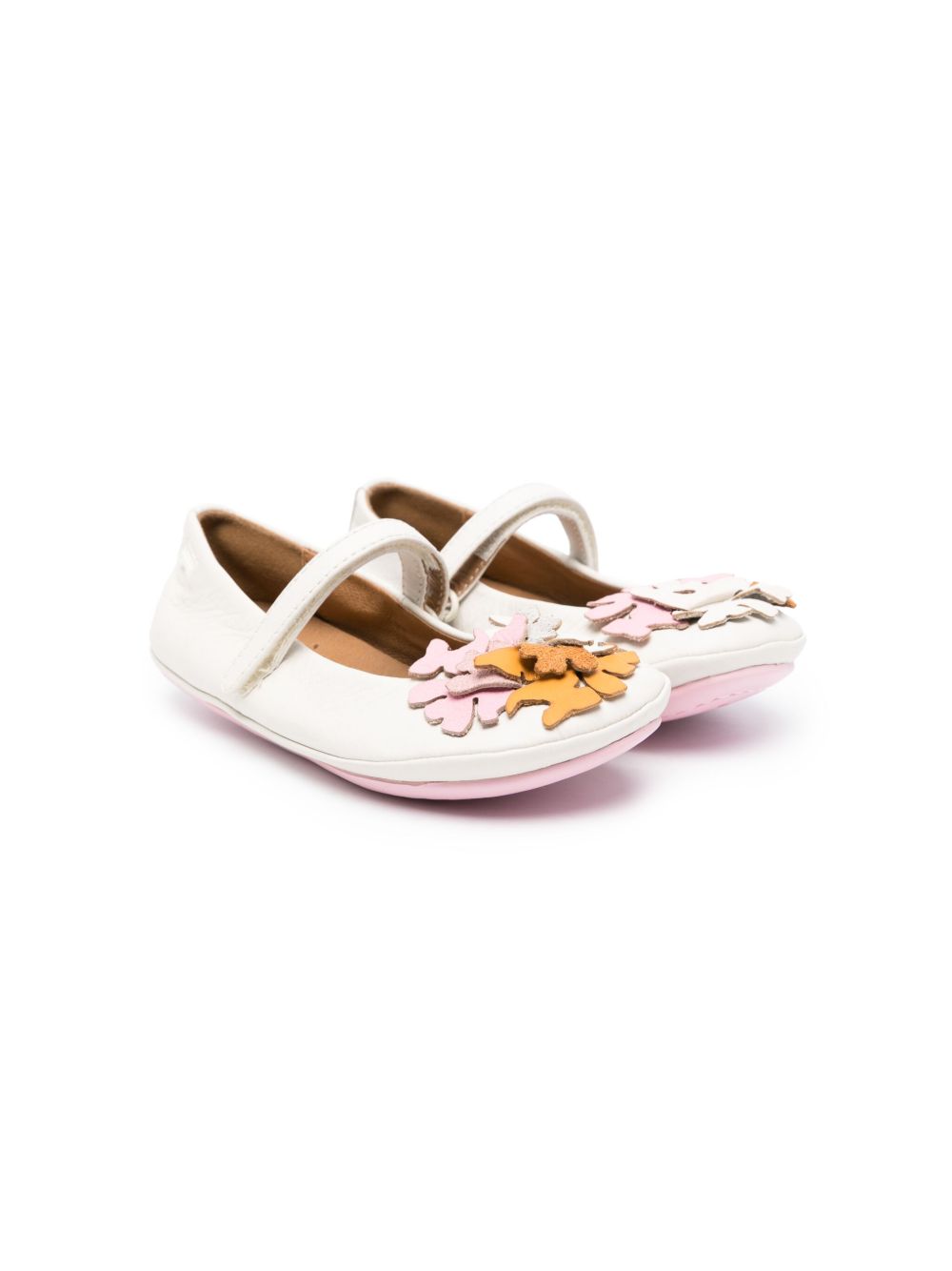 Camper Kids Right Twins floral-appliqué ballerinas - 白色