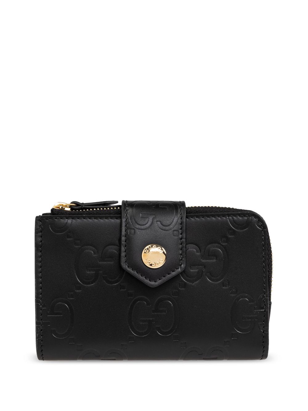 Gucci logo凹面压花皮质钱包 - 黑色