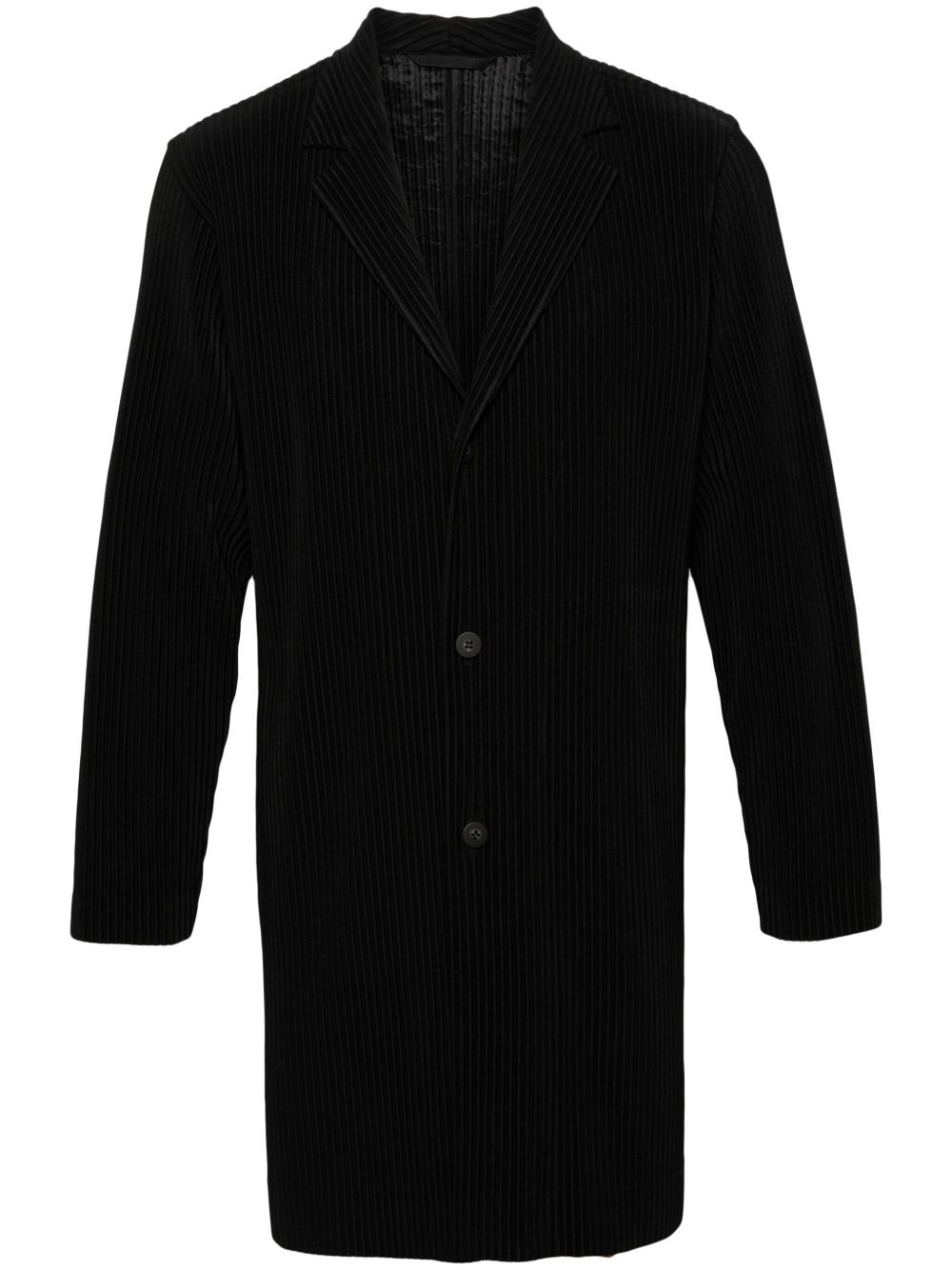 Homme Plissé Issey Miyake 梯形翻领细褶外套 - 黑色