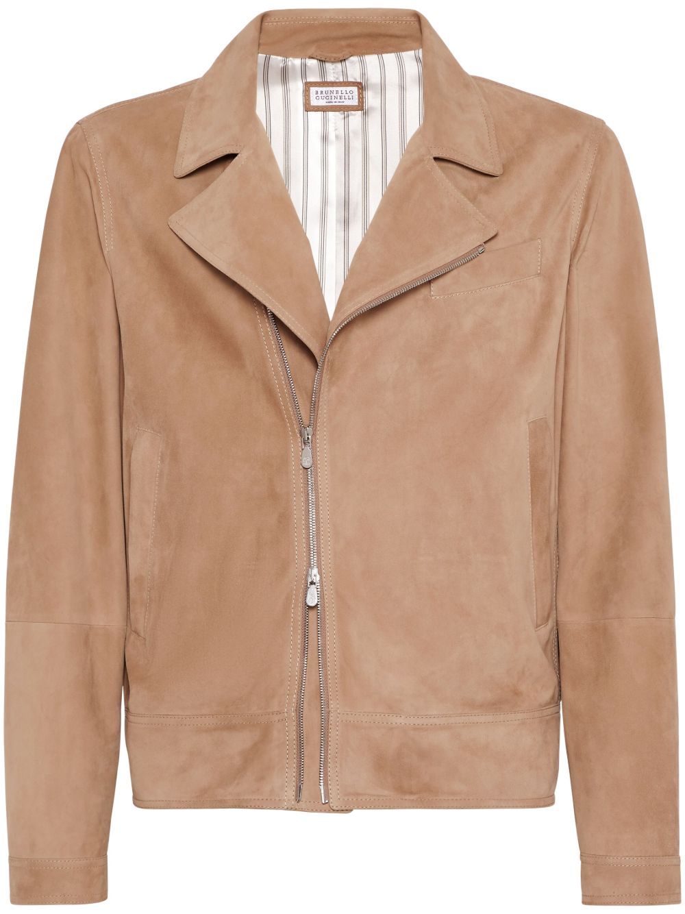 Brunello Cucinelli 绒面皮机车夹克 - 褐色