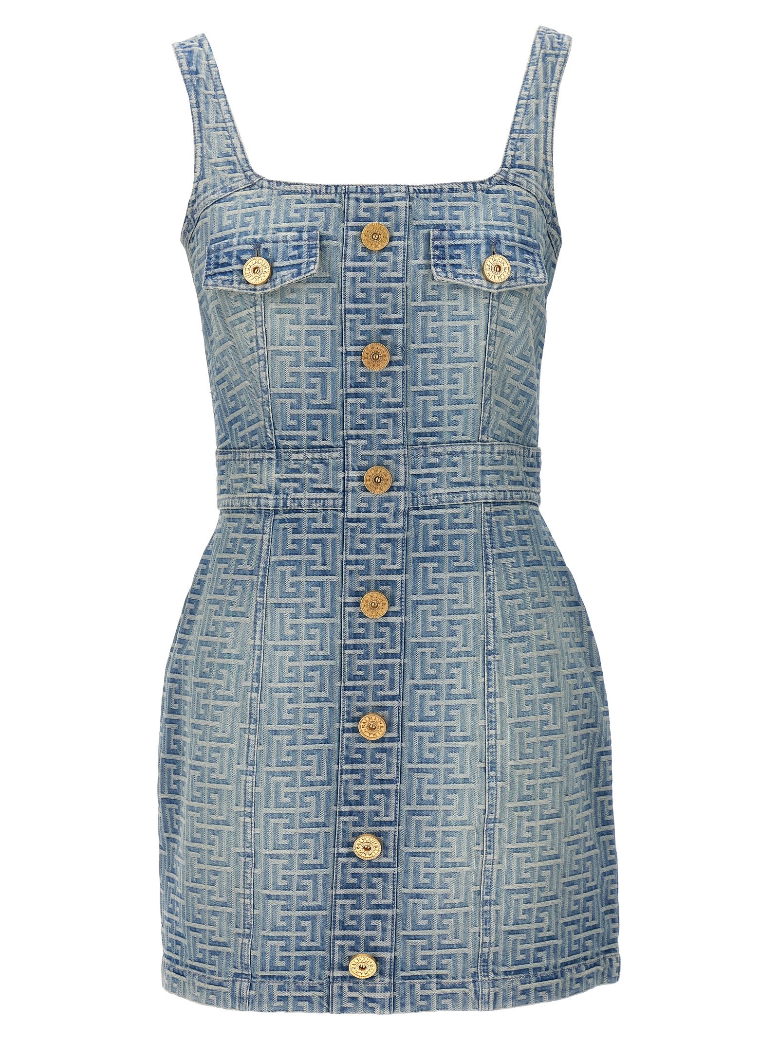 Balmain Monogram Denim Mini Dress