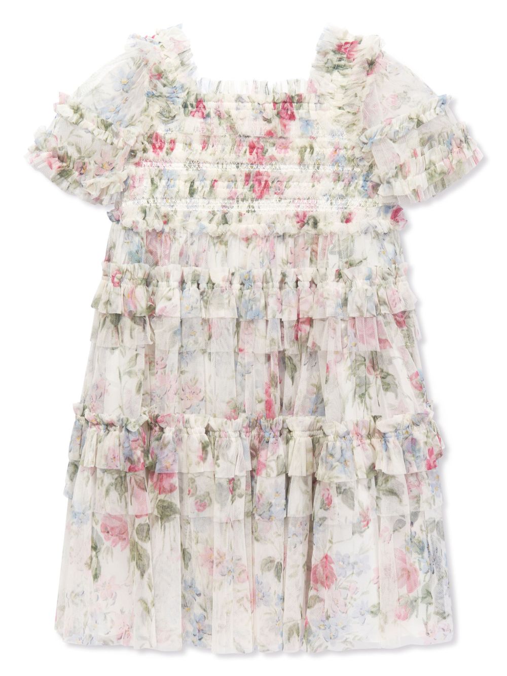 NEEDLE & THREAD KIDS Floral Wonder 荷叶边连衣裙 - 白色