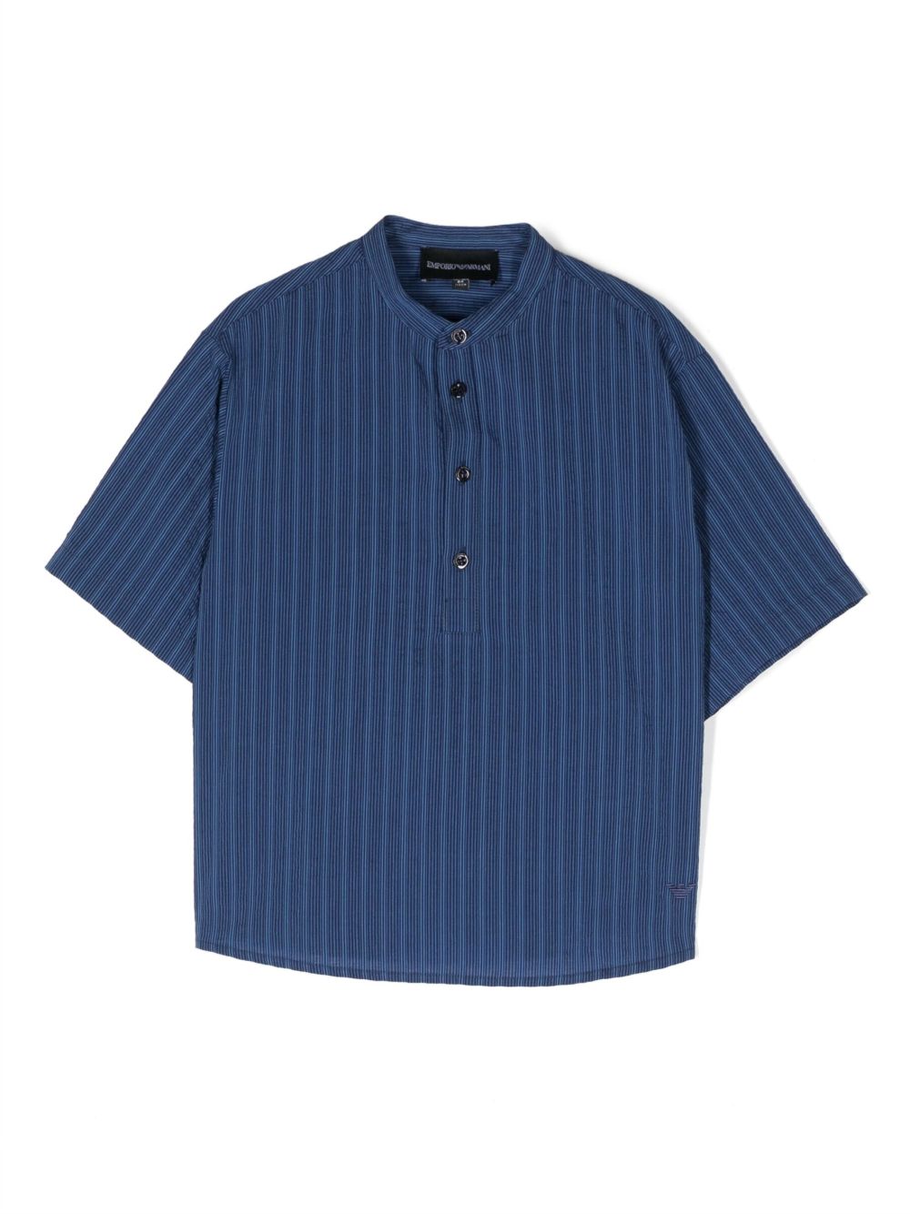 Emporio Armani Kids 超大款短袖衬衫 - 蓝色