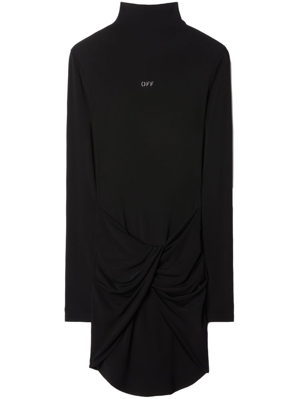 Off-White 旋褶细节长袖迷你连衣裙 - 黑色