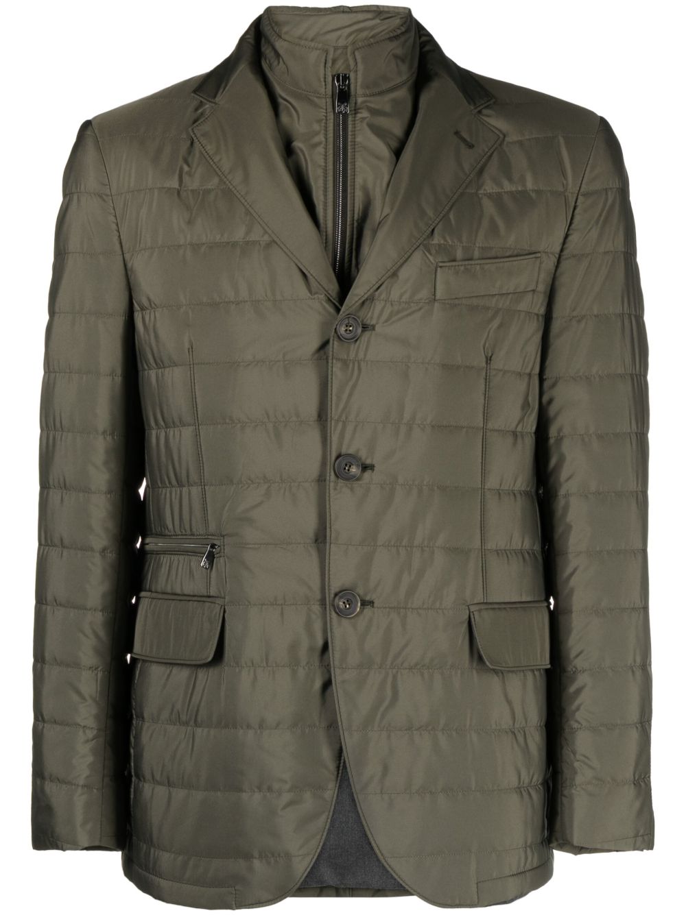 Corneliani 绗缝分层式西装夹克 - 绿色