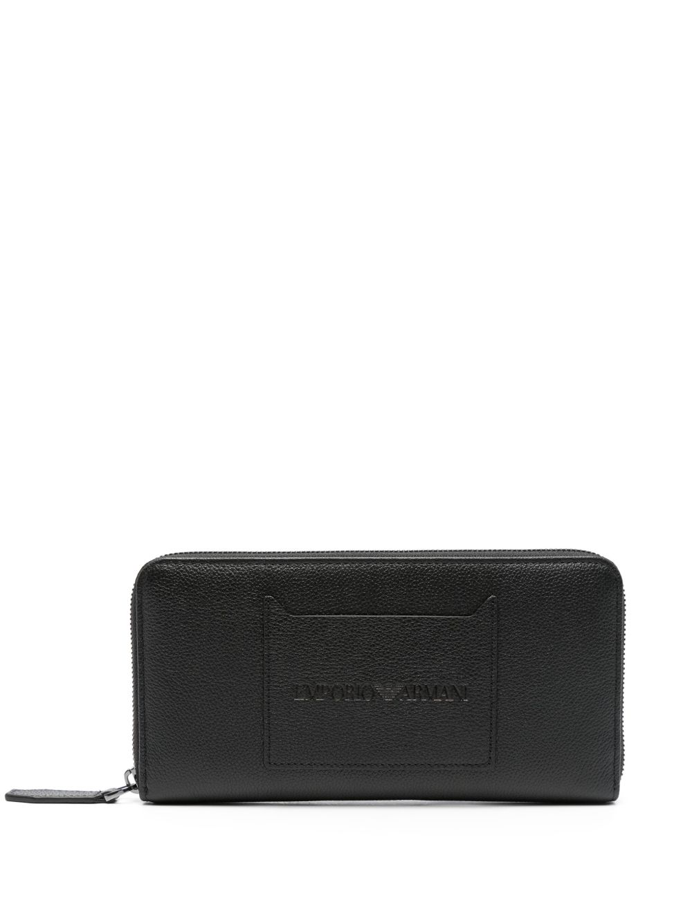 Emporio Armani 拉链皮质钱包 - 黑色